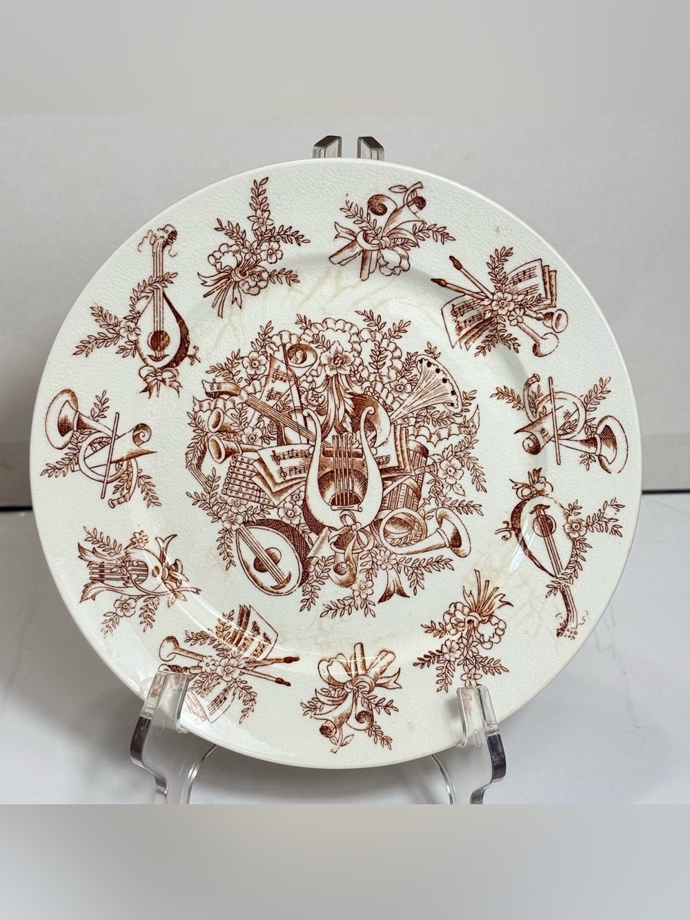 Gorgeous Antique Brown Transferware Plate 1800’s Victorian Staffordshire England